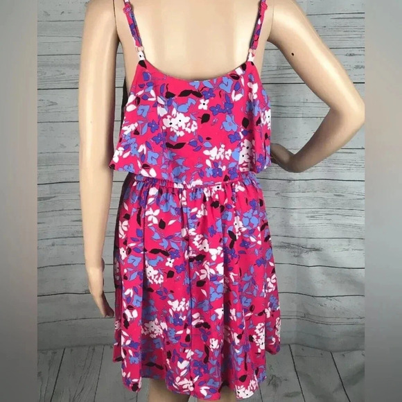 Elle Sundress Large Pink Purple Floral Print Ruffled Cute Casual Dress Summer - Picture 13 of 15